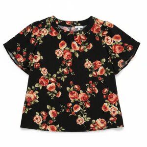 Poppi Blouse Women's Plus Size 1Z Rose Floral Print Puff Sleeve